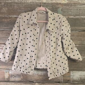 Christopher & Banks Cream Polka Dot Jacket, Size M, Open Front